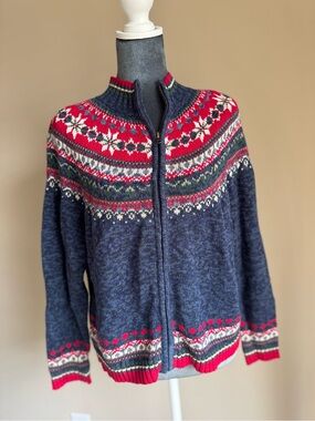 Vintage Tiara Petites Fair Isle Nordic ZipUp Sweater Cardigan PL Cozy Cabin Core